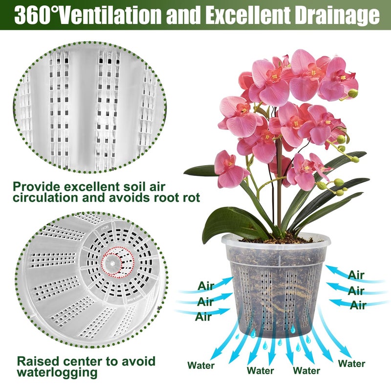 HOLANHING Orchid Pot  2 Each of 4.3"" 5.5"" 6.1"" Orchid Pots with Holes  Orchid Pots for Repotting  Plastic Orchid Planter for Indoor Outdoor Plants (2 Each of 4.3"" 5.5"" 6.1"") - Image 5